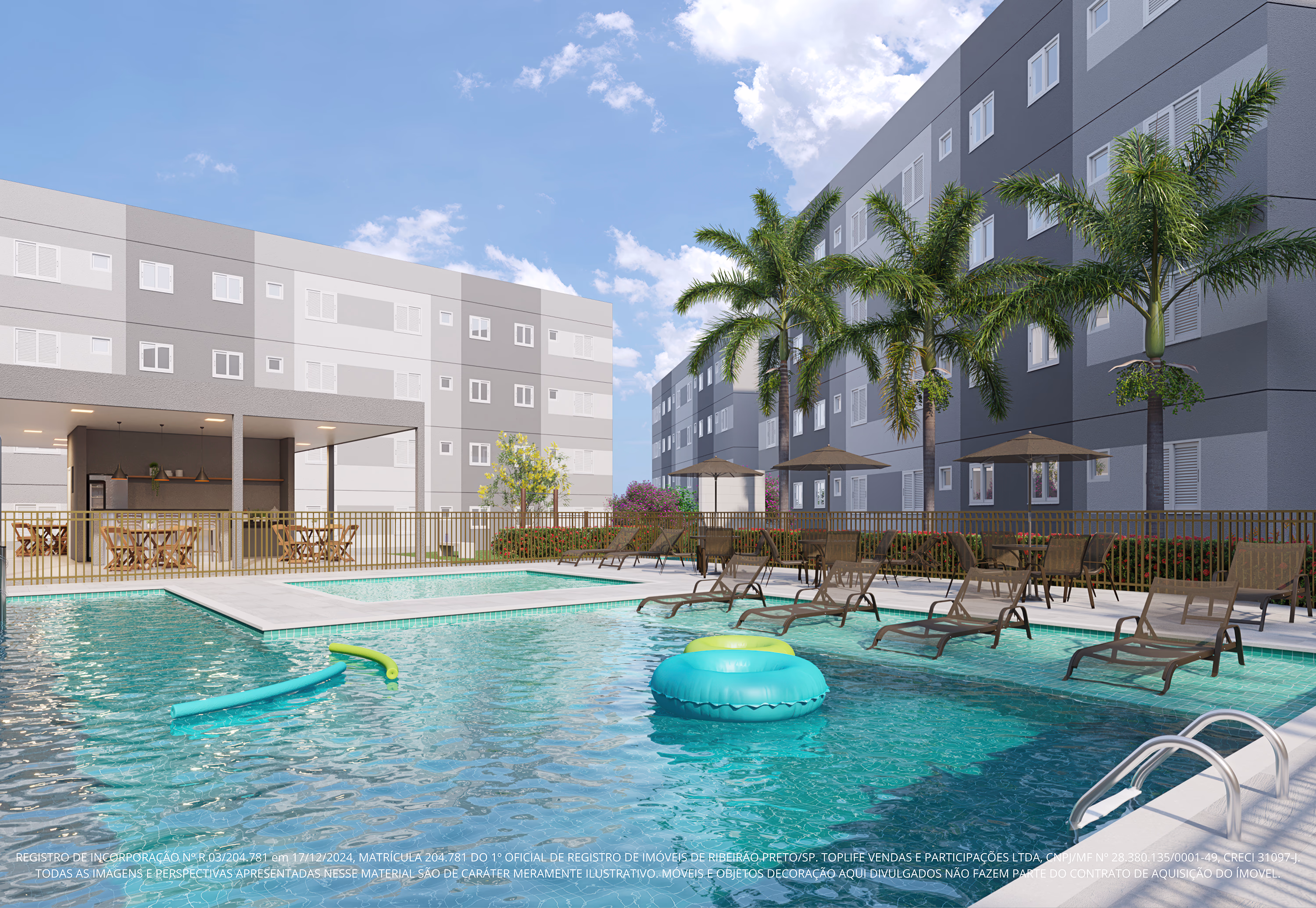 Perspectiva ilustrada das piscinas