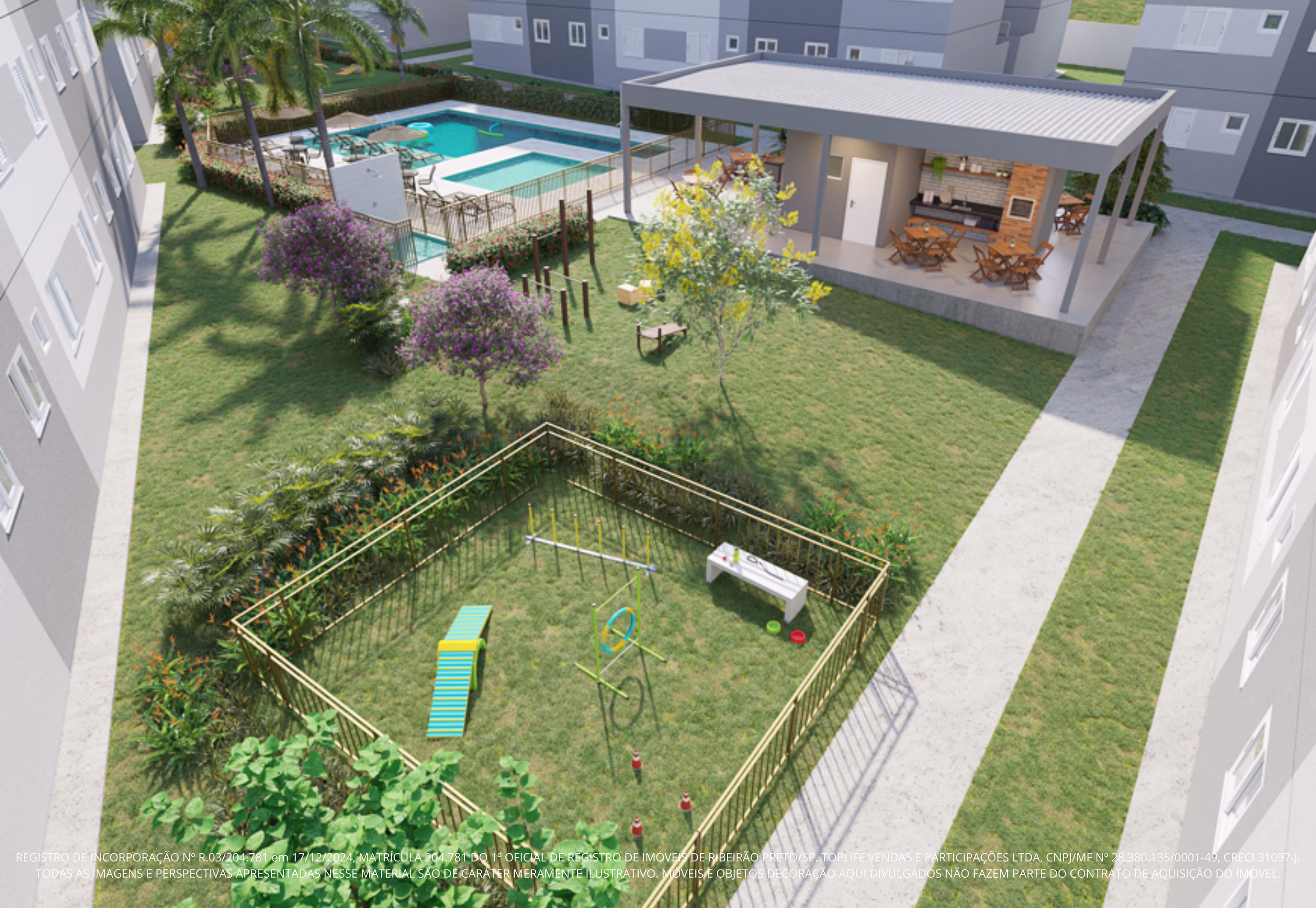 Perspectiva ilustrada aérea do lazer