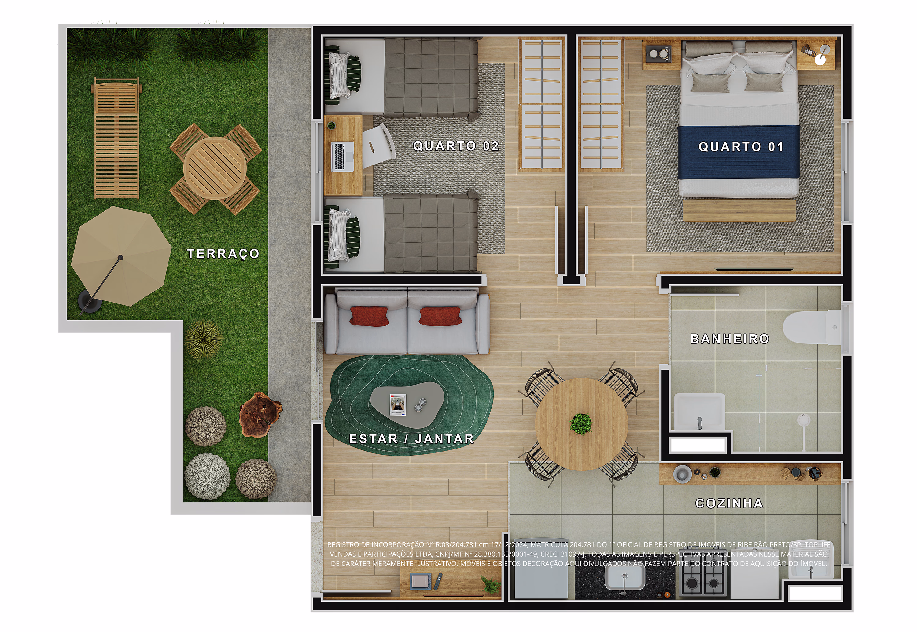 Planta apto. térreo de 57,46m²