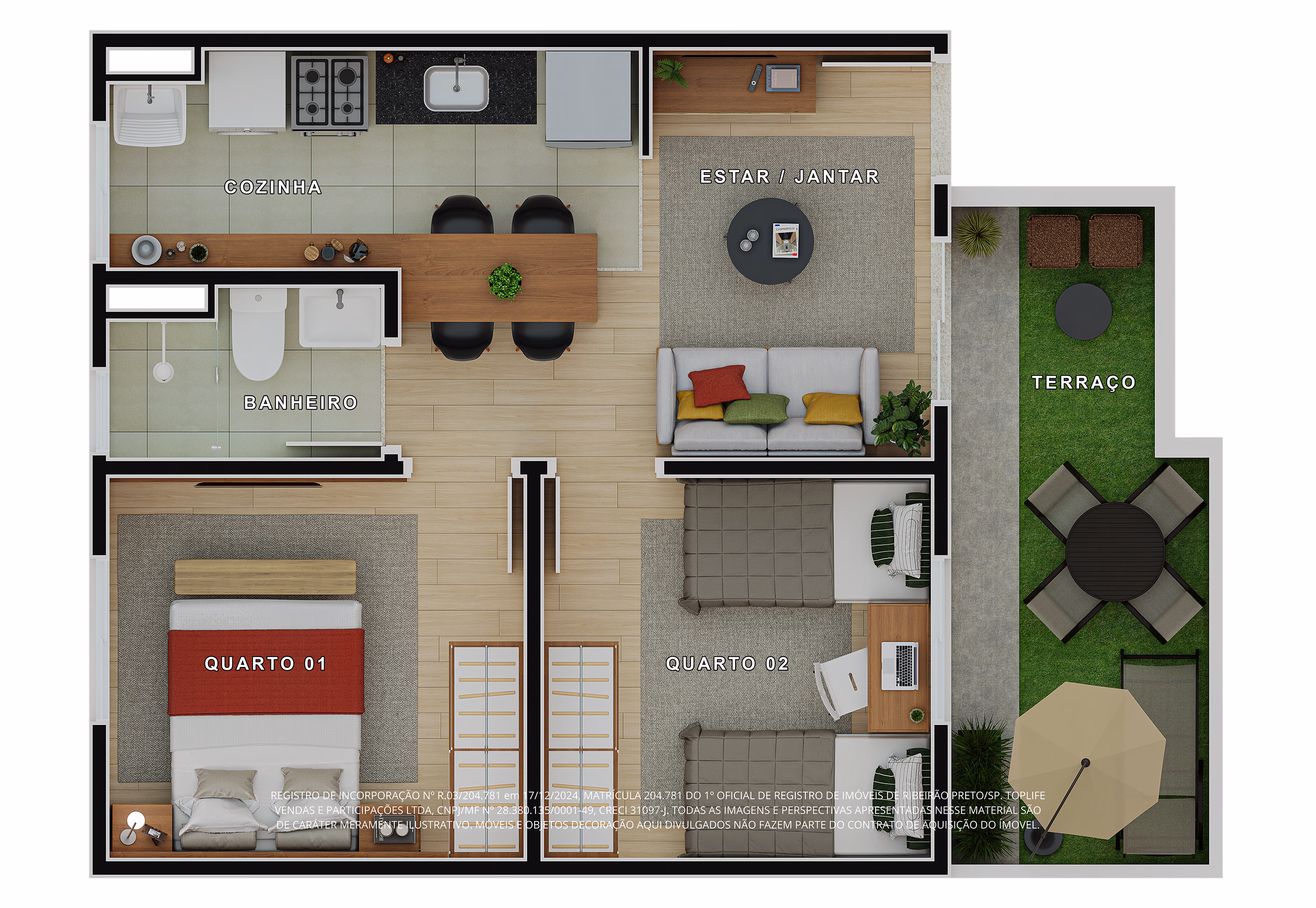 Planta apto. térreo de 48,41m²