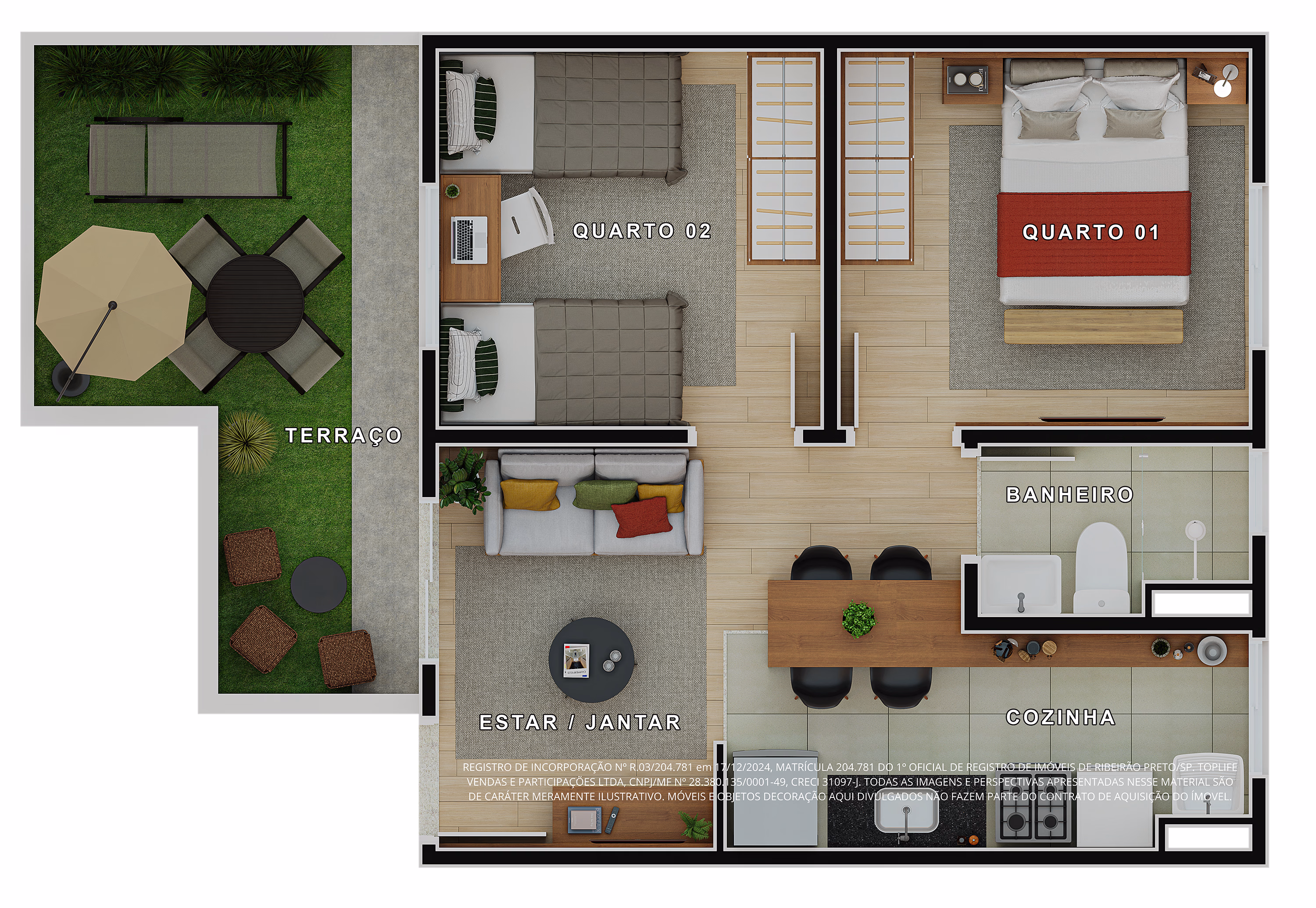 Planta apto. térreo de 50,63m²
