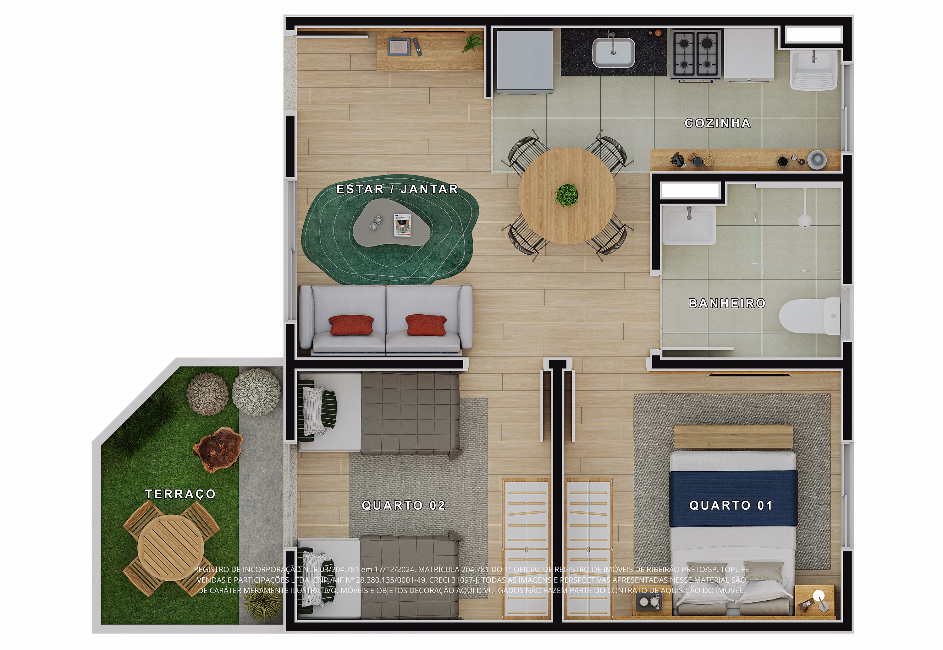 Planta apto. térreo de 50,22m²