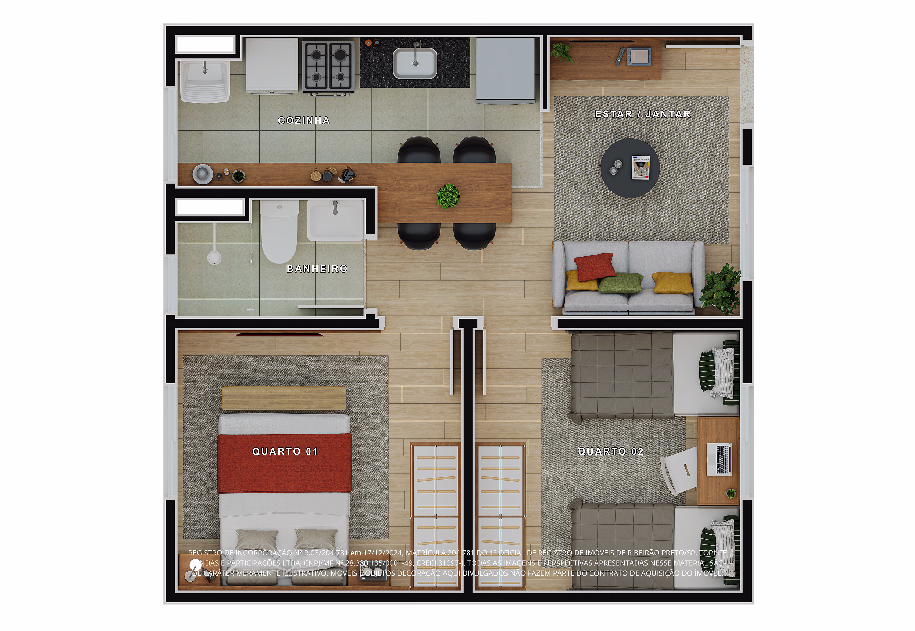 Planta apto. tipo de 39,21m²