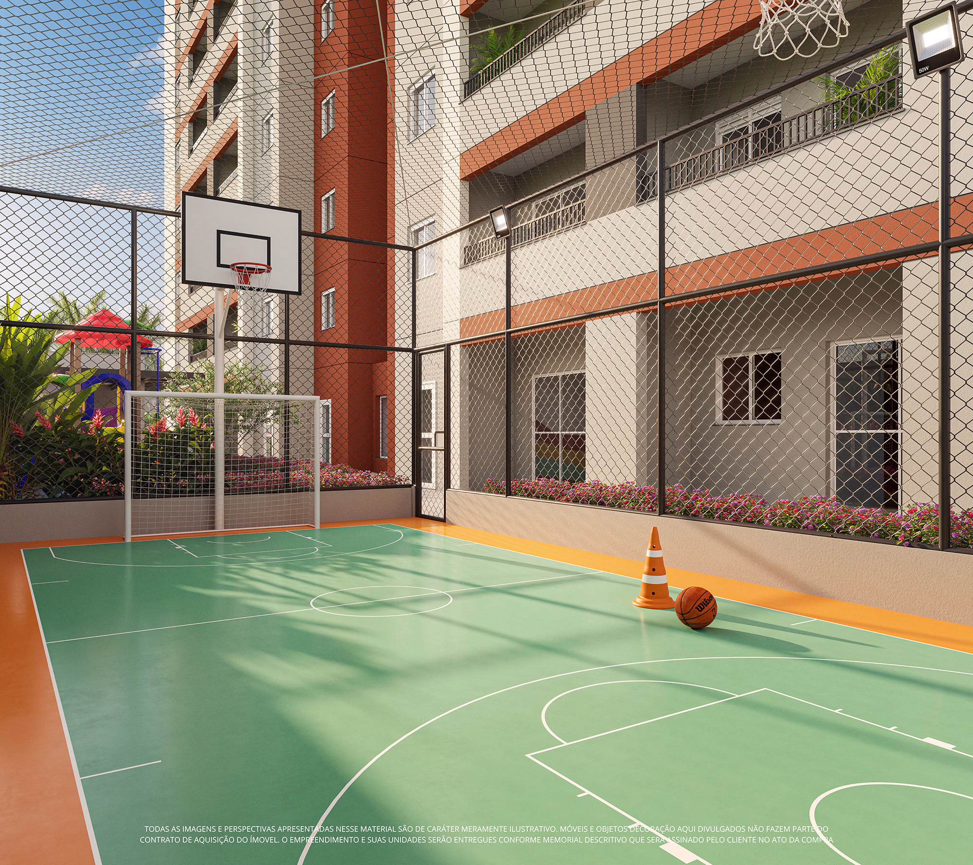 Perspectiva ilustrada da quadra esportiva
