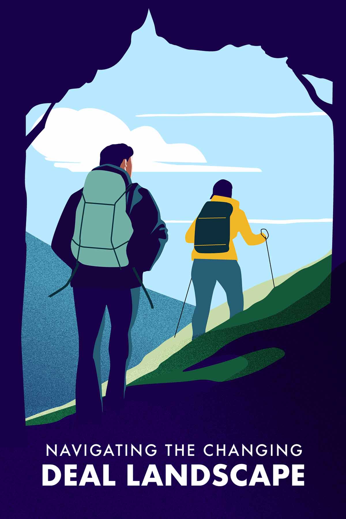 Illustration of 2 people hiking up a hill