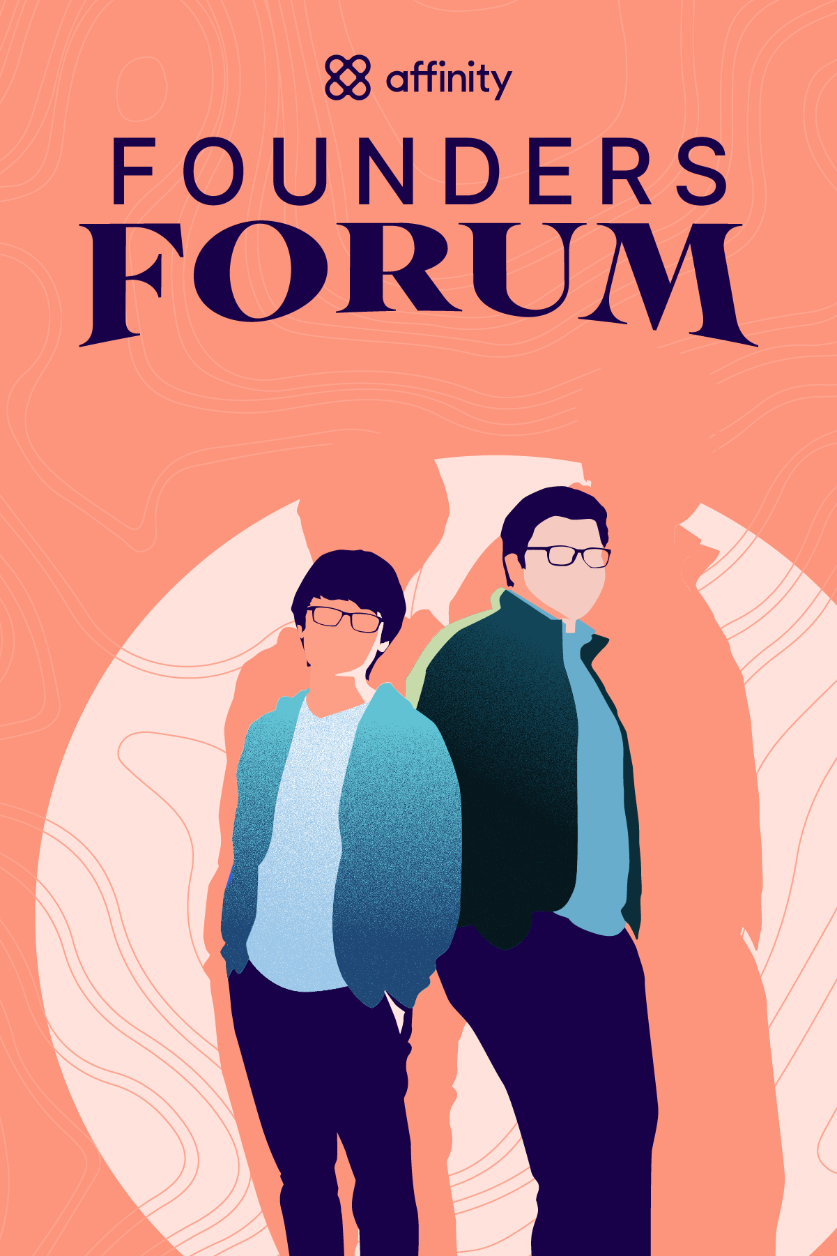 Illustration of 2 people hiking up a hill