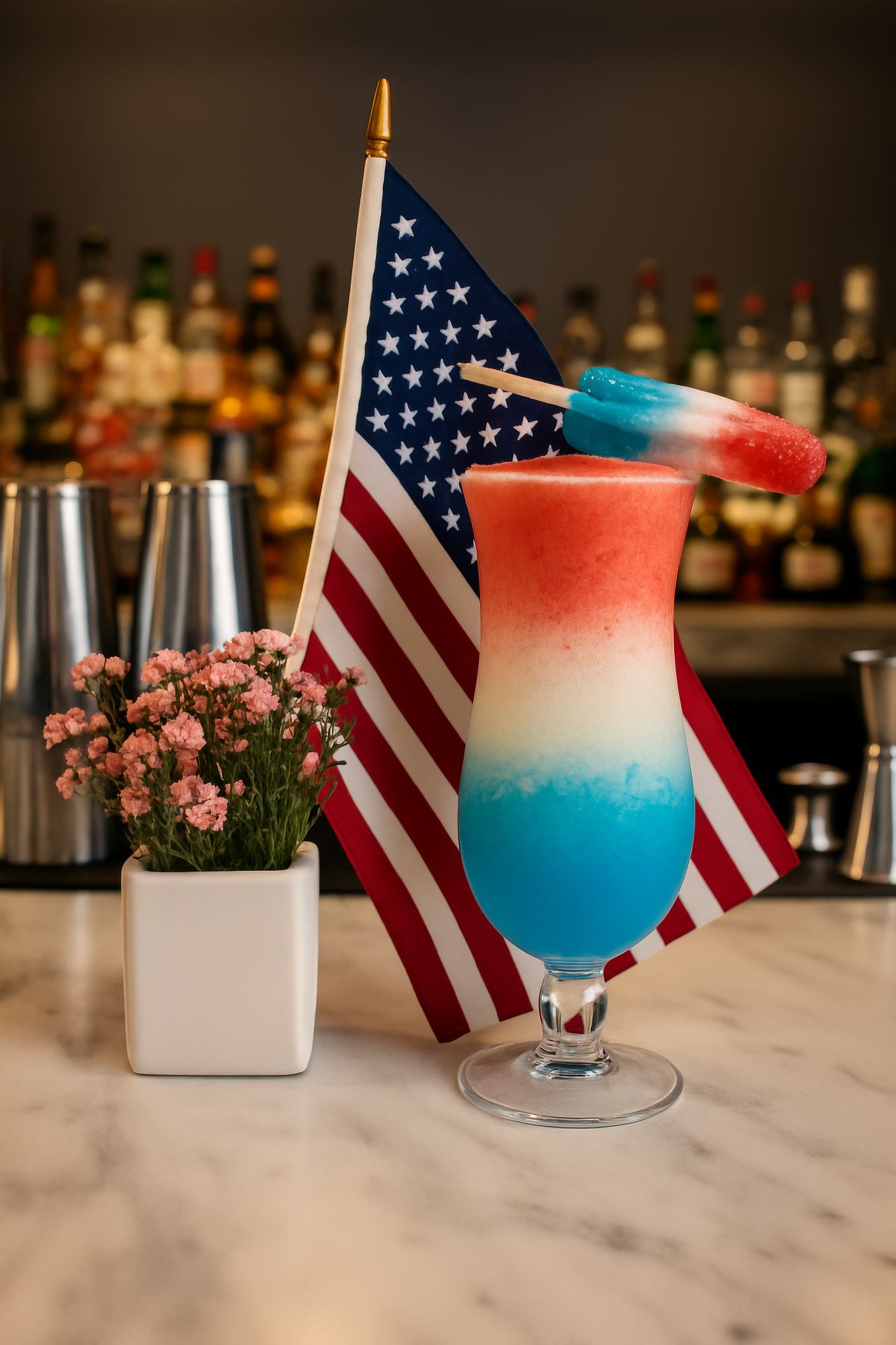 A cocktail called the Liberty Freeze, created by bartenders Omar Carrillo and Francis Espinosa at the Fairfield New York Manhattan/Central Park’s Bar 58, to celebrate July 4.