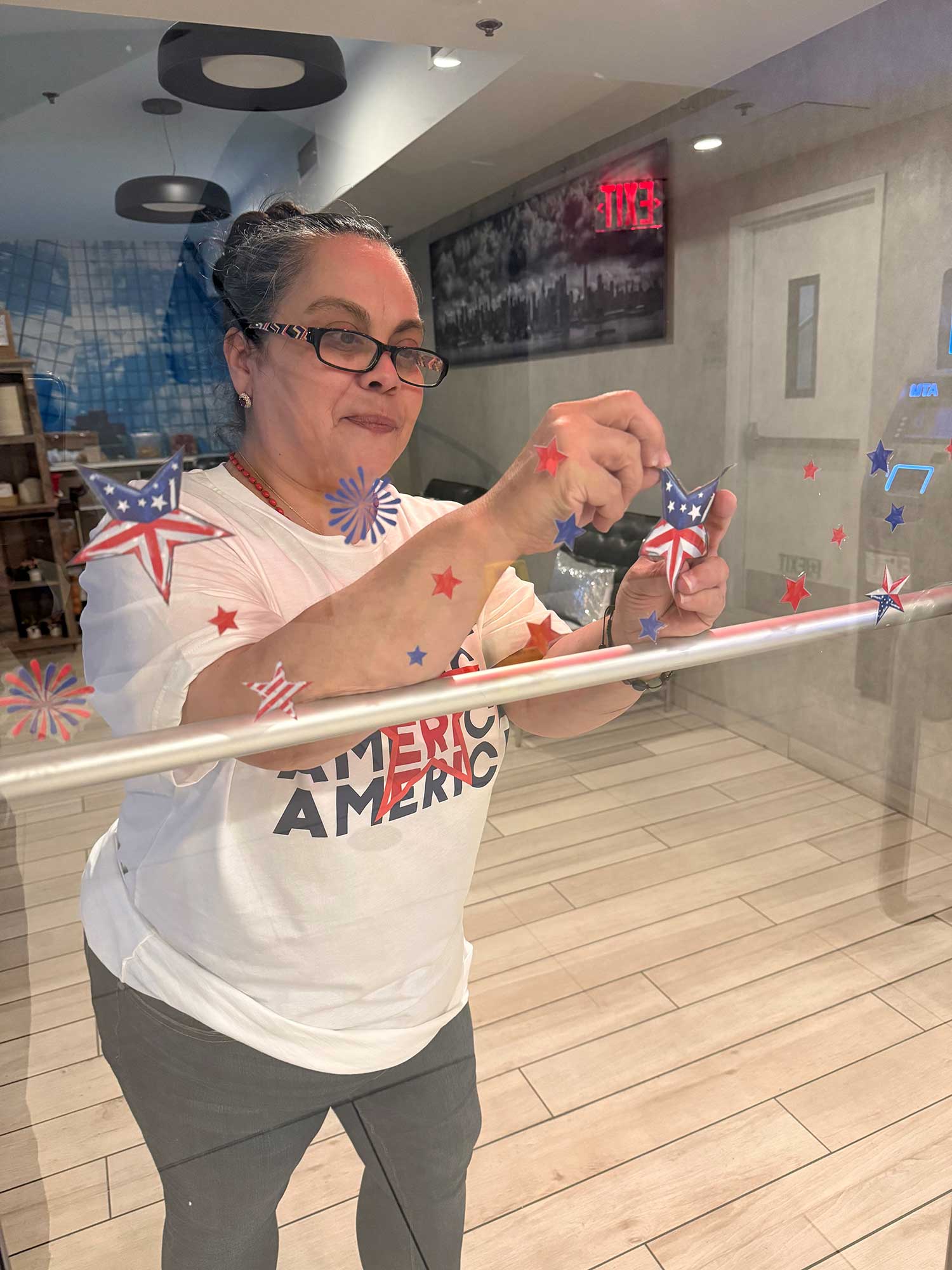 Dianna Perez decorates for the July 4 holiday at the Fairfield New York Manhattan/Central Park.