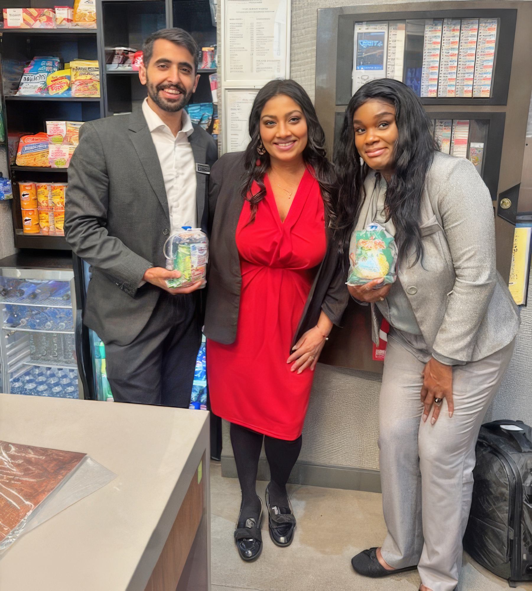 Guest Service Agent Abdulrahman ‘Abdul’ Alanazi, Assistant General Manager Sana Arshad and Front Desk Agent Britney Chambers of the SpringHill Suites New York Manhattan Times Square enjoy treats during ‘Wellness Week.’