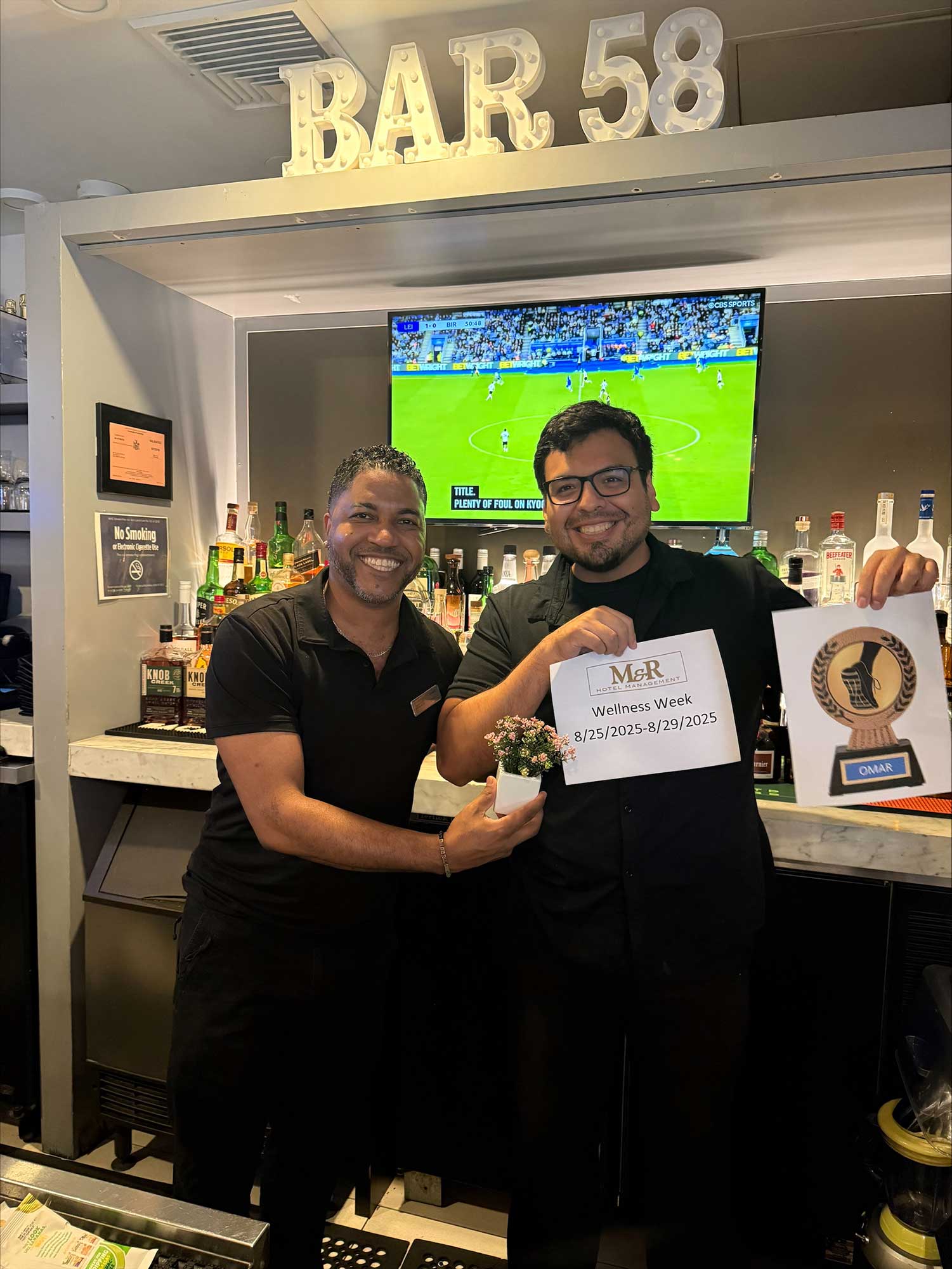 Francis Espinosa and Omar Carrillo, bartenders at Bar 58 at the Fairfield New York Manhattan/Central Park, got their steps in during Wellness Week.
