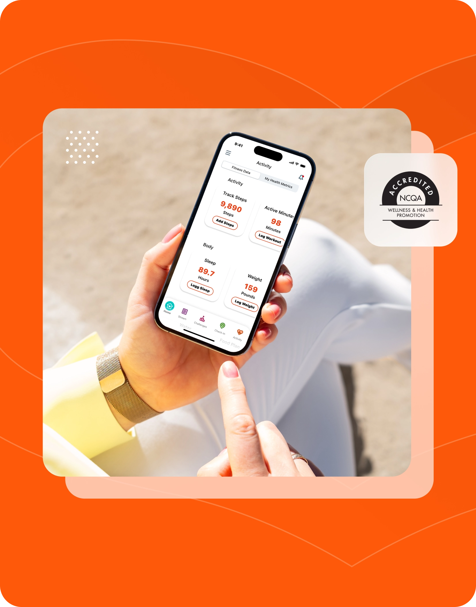 Person logging fitness data into Wellworks For You app