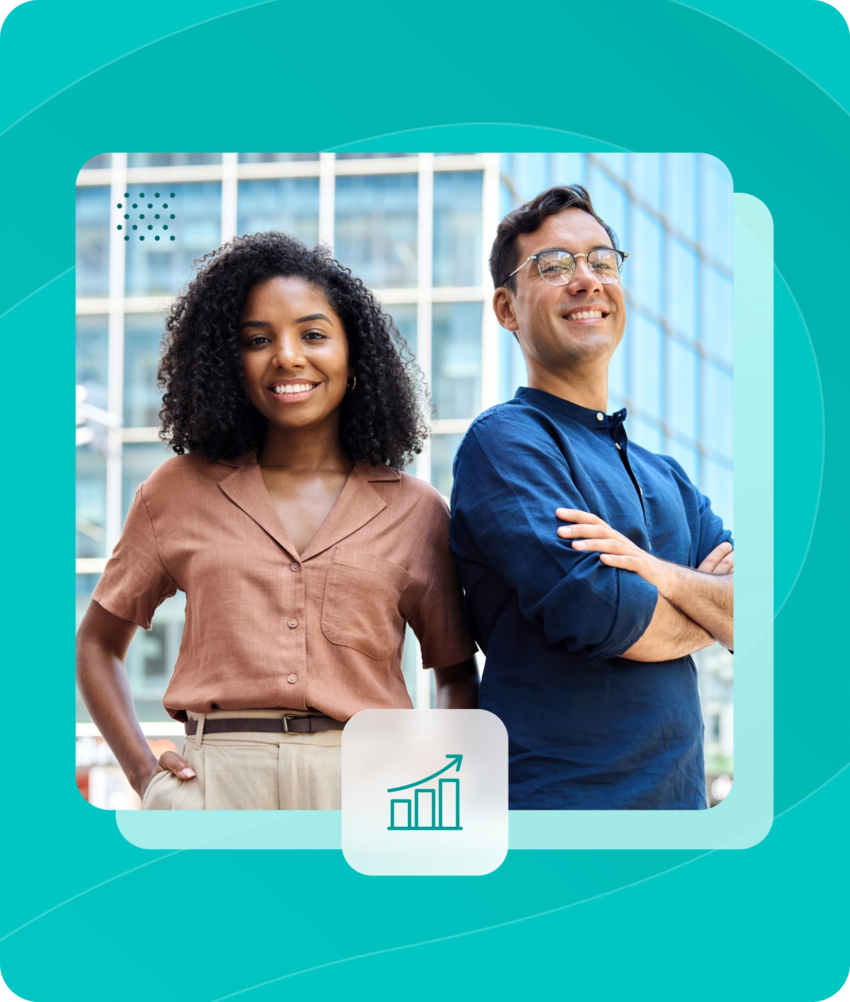 Confident professional woman with Wellworks UI displaying fitness data