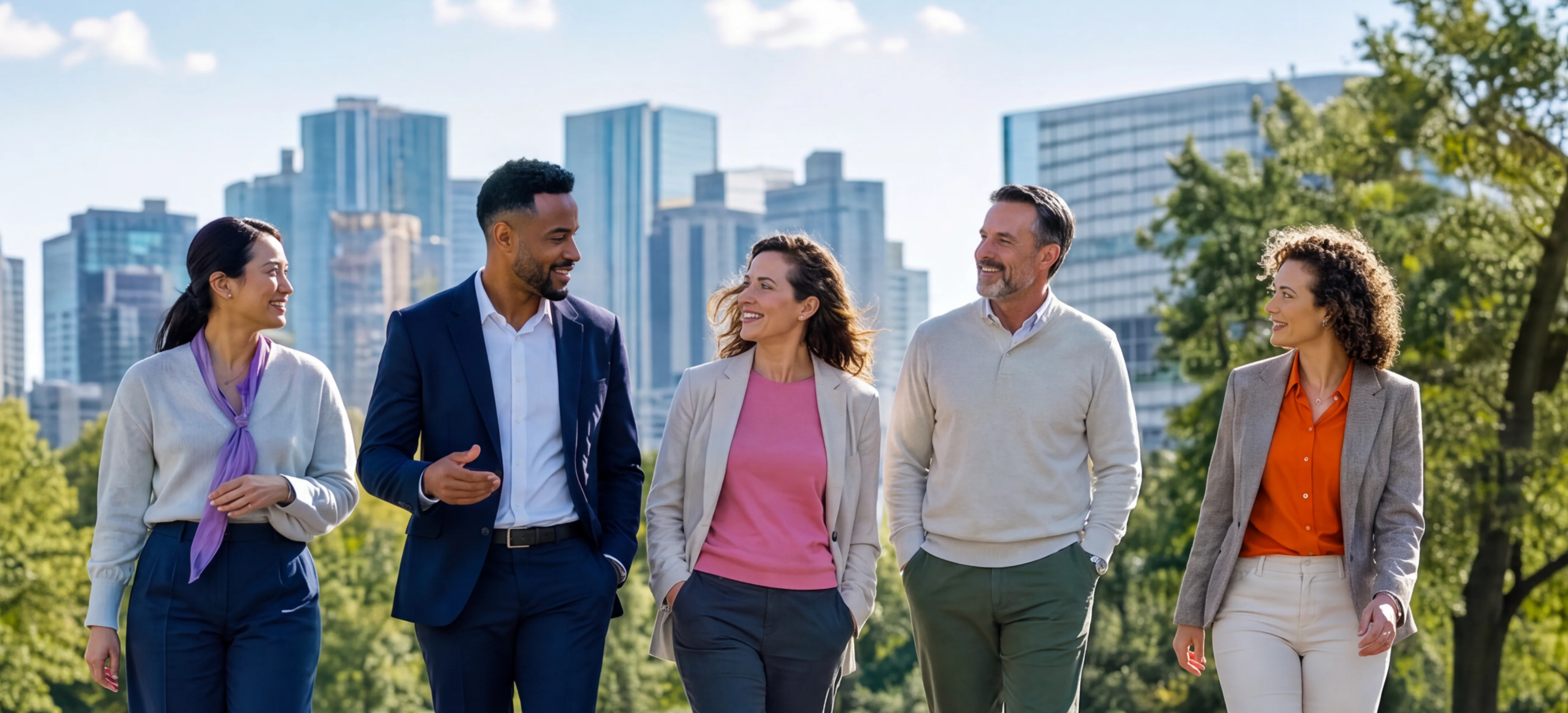 A group of coworkers taking a walk.