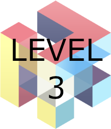 3D geometric structure composed of interconnected colorful cubes with the text 'LEVEL 3' overlaid in black.