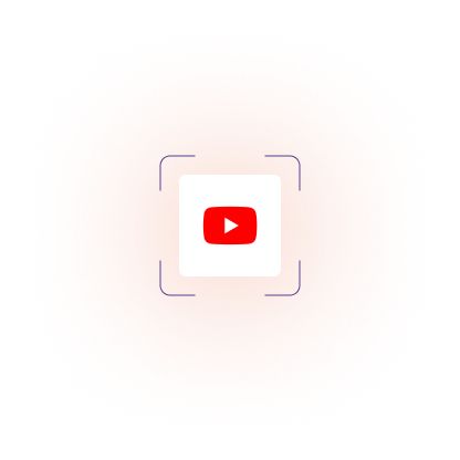 YouTube play button icon centered within a white square and surrounded by a rounded square outline on an orange gradient background.