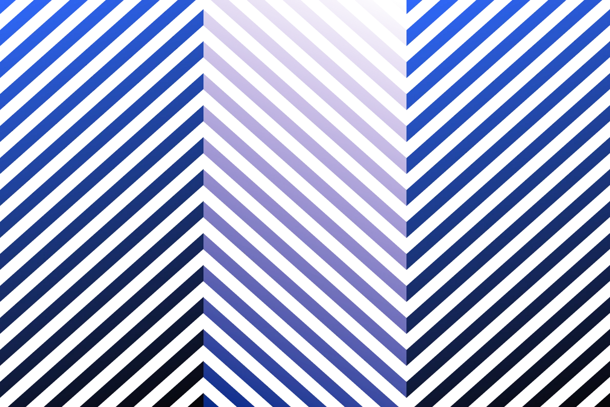 Abstract geometric pattern of diagonal black stripes overlaid on gradient blue and purple chevron shapes.
