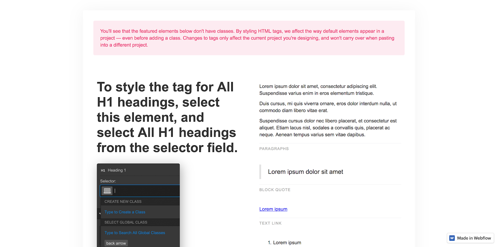 Creating style guide in Webflow