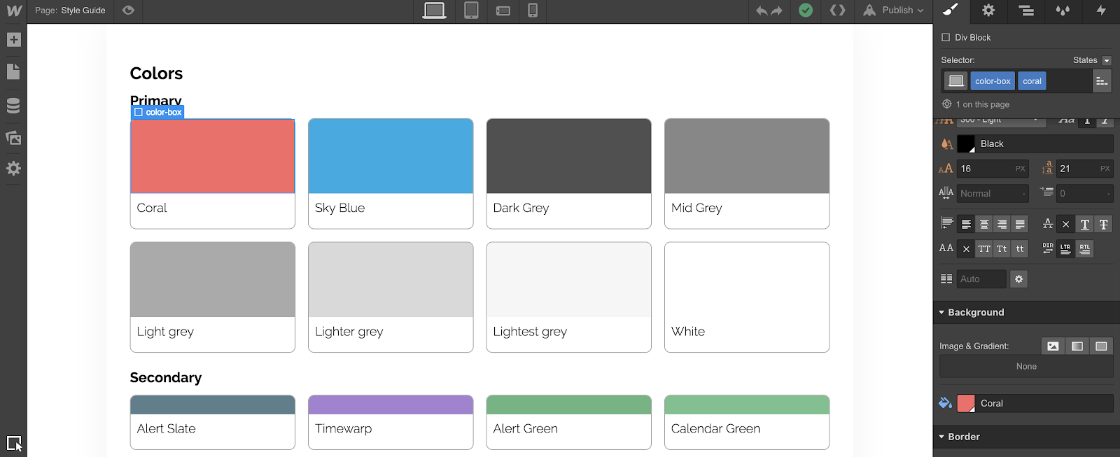 Customizing colors in Webflow