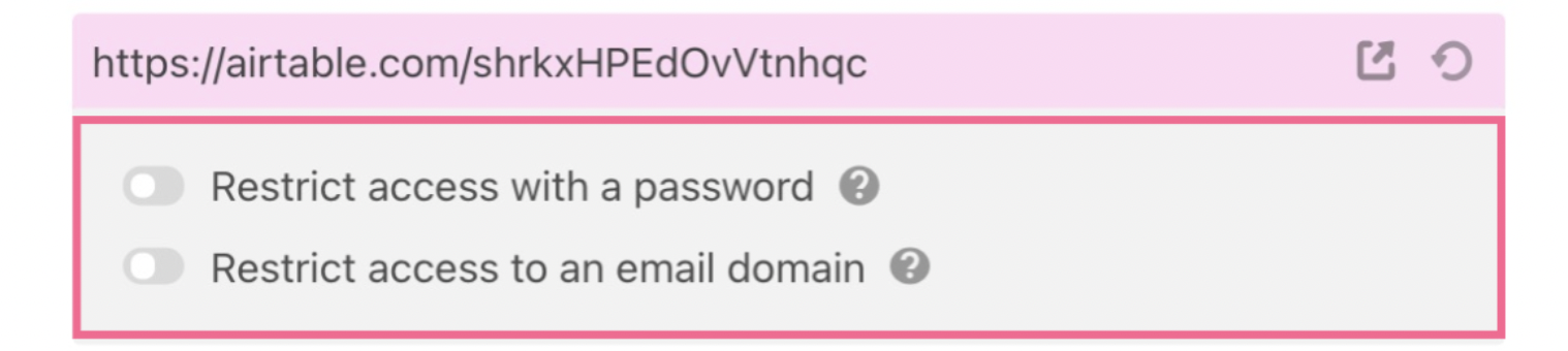 sharing settings in airtable form