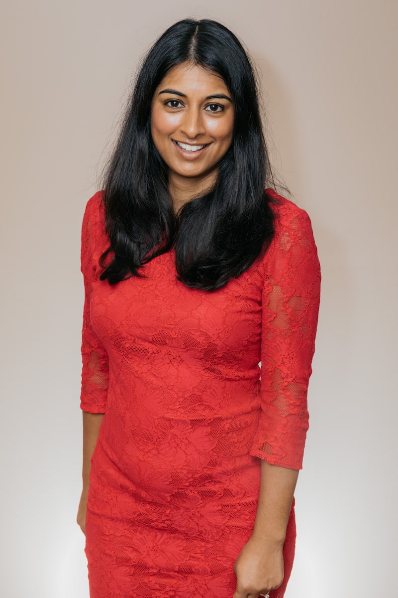 woman in a red dress