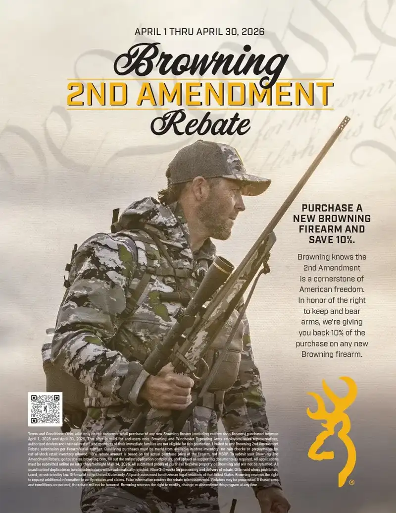 Browning "2nd Amendment" 10% off firearms rebate offer