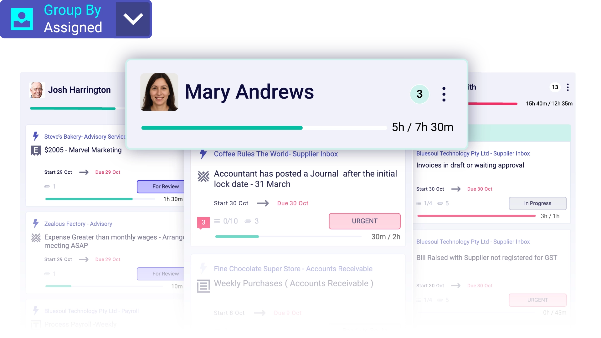 XBert Assigned view allows you to track what work each team member has been assigned and when.