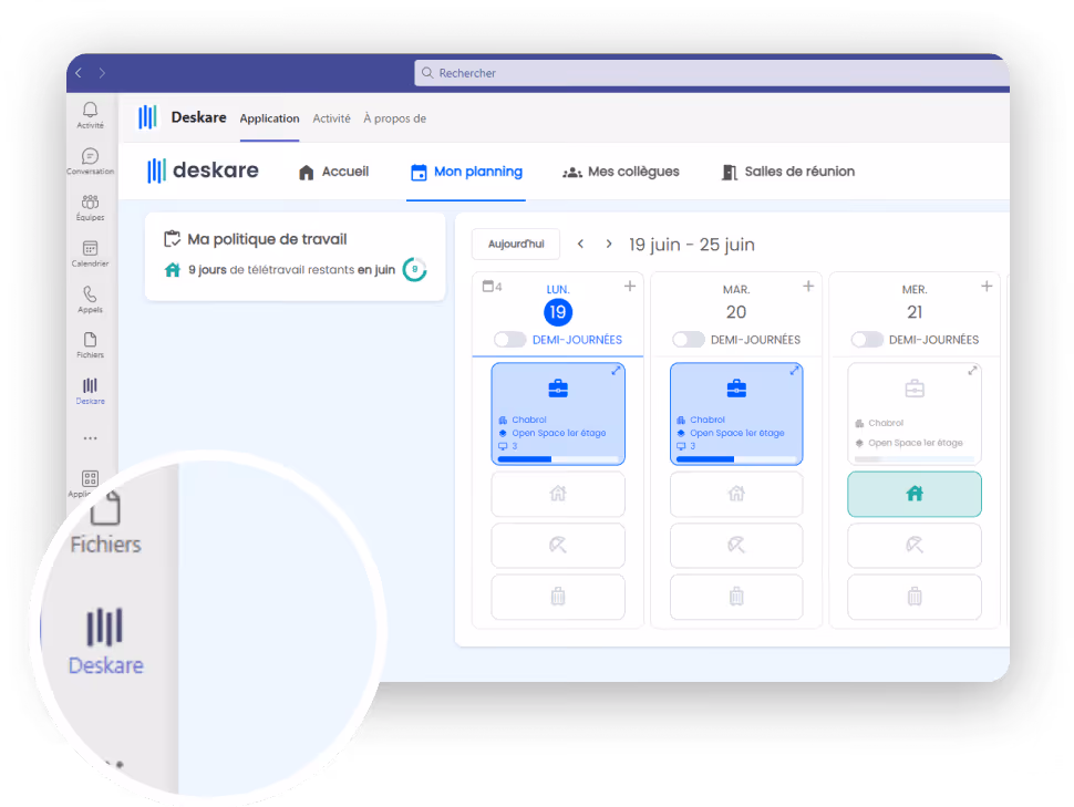 Deskare interface in Teams