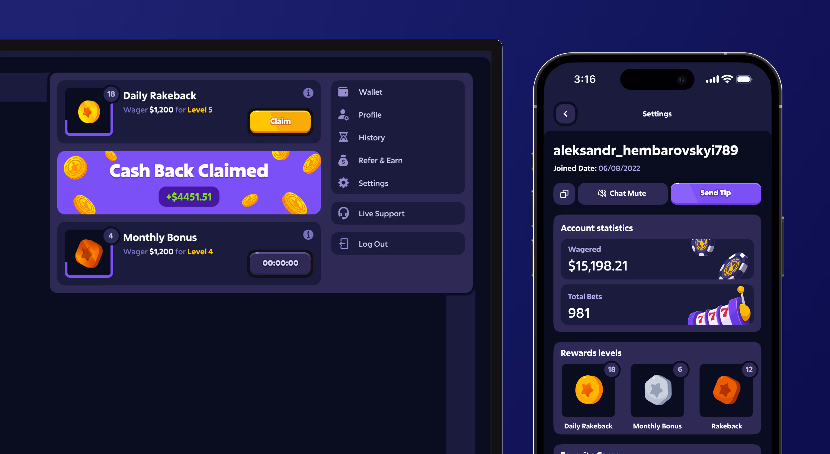 Mobile mockups of roobet crypto casino redesign