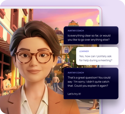 A self-paced lesson with an AI coach on the Immerse app