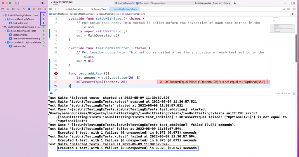 Executing an iOS unit test in Xcode