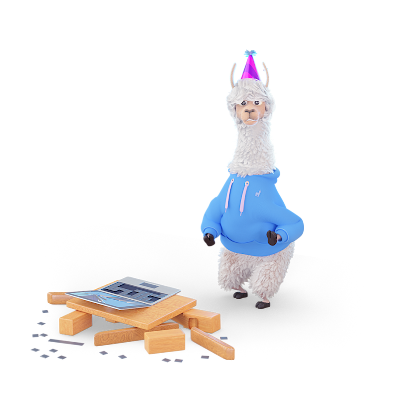 llama breaking a laptop over table