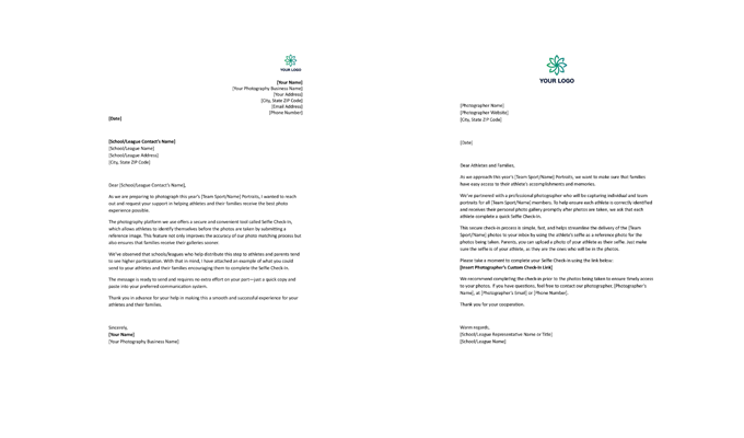 Sports Selfie Check-In Communication Templates (BEFORE Event)