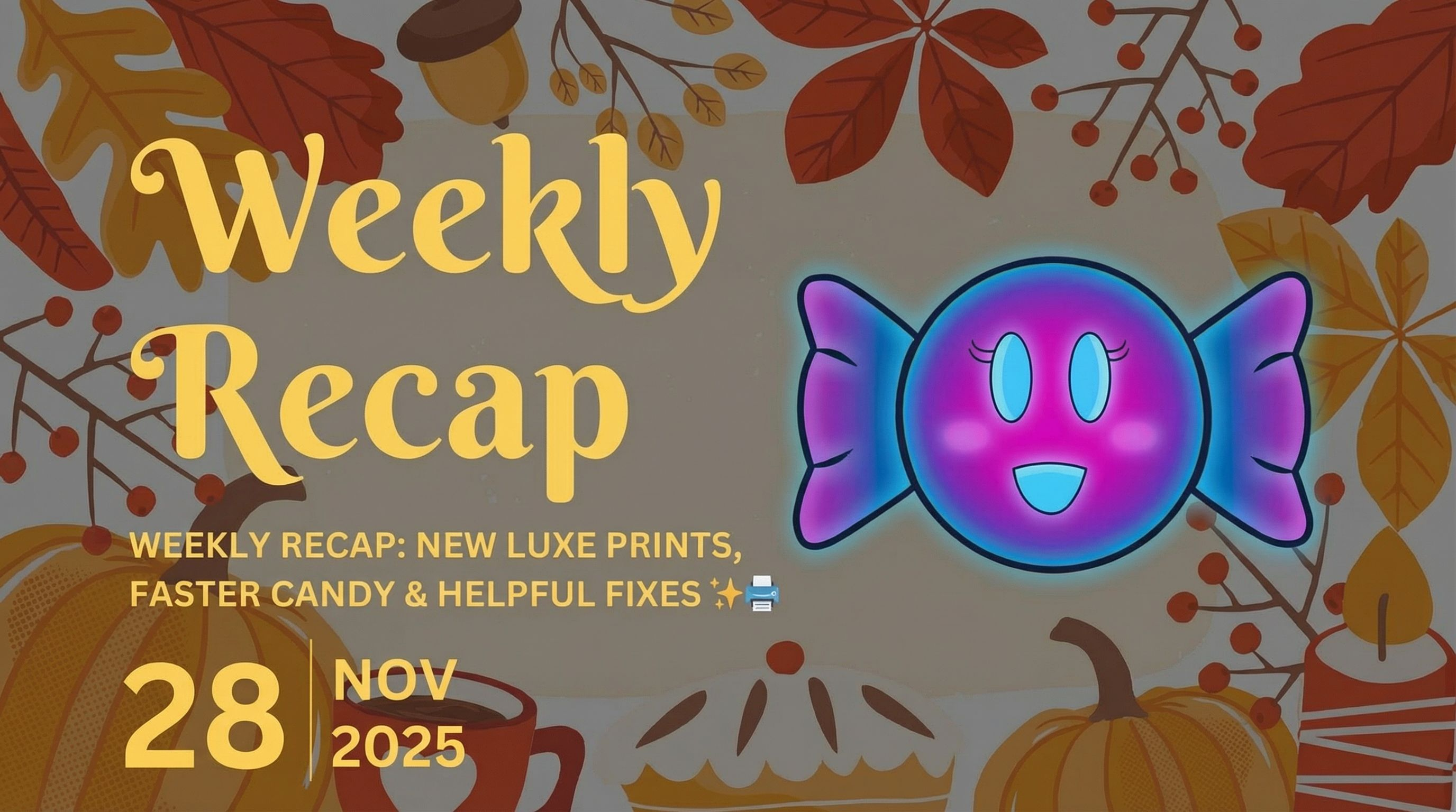 Weekly Recap: New Luxe Prints, Faster Candy & Helpful Fixes ✨🖨️