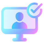 Computer monitor with a user icon and a checkmark badge symbolizing verified identity.