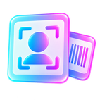 Portrait identification card with face scan corners and barcode.
