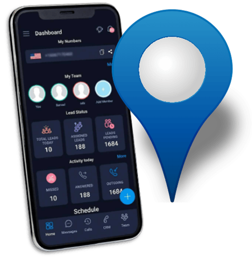 LimePhone mobile app with a local business phone number location marker