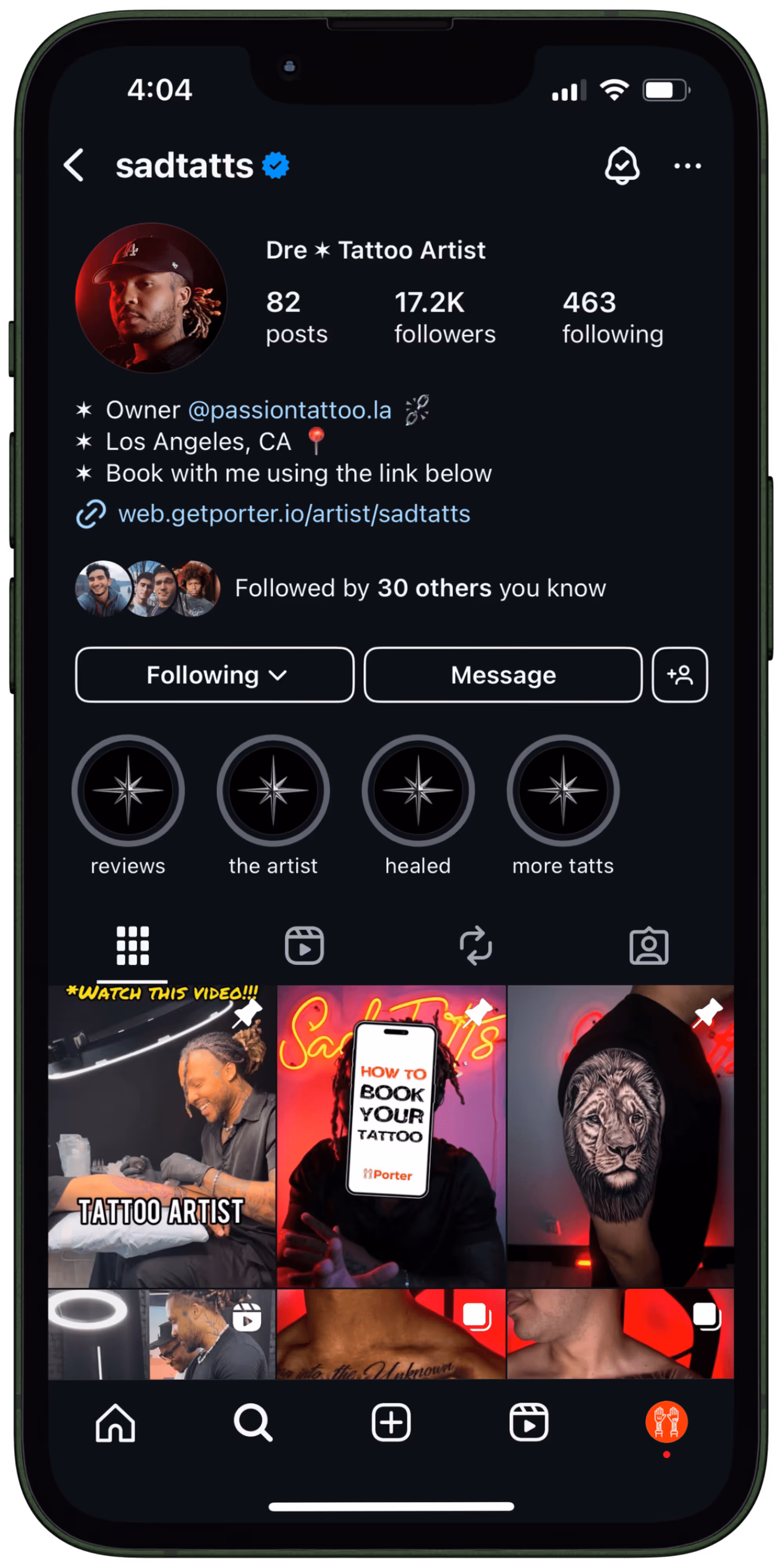 iPhone mockup with a booking button on Instagram