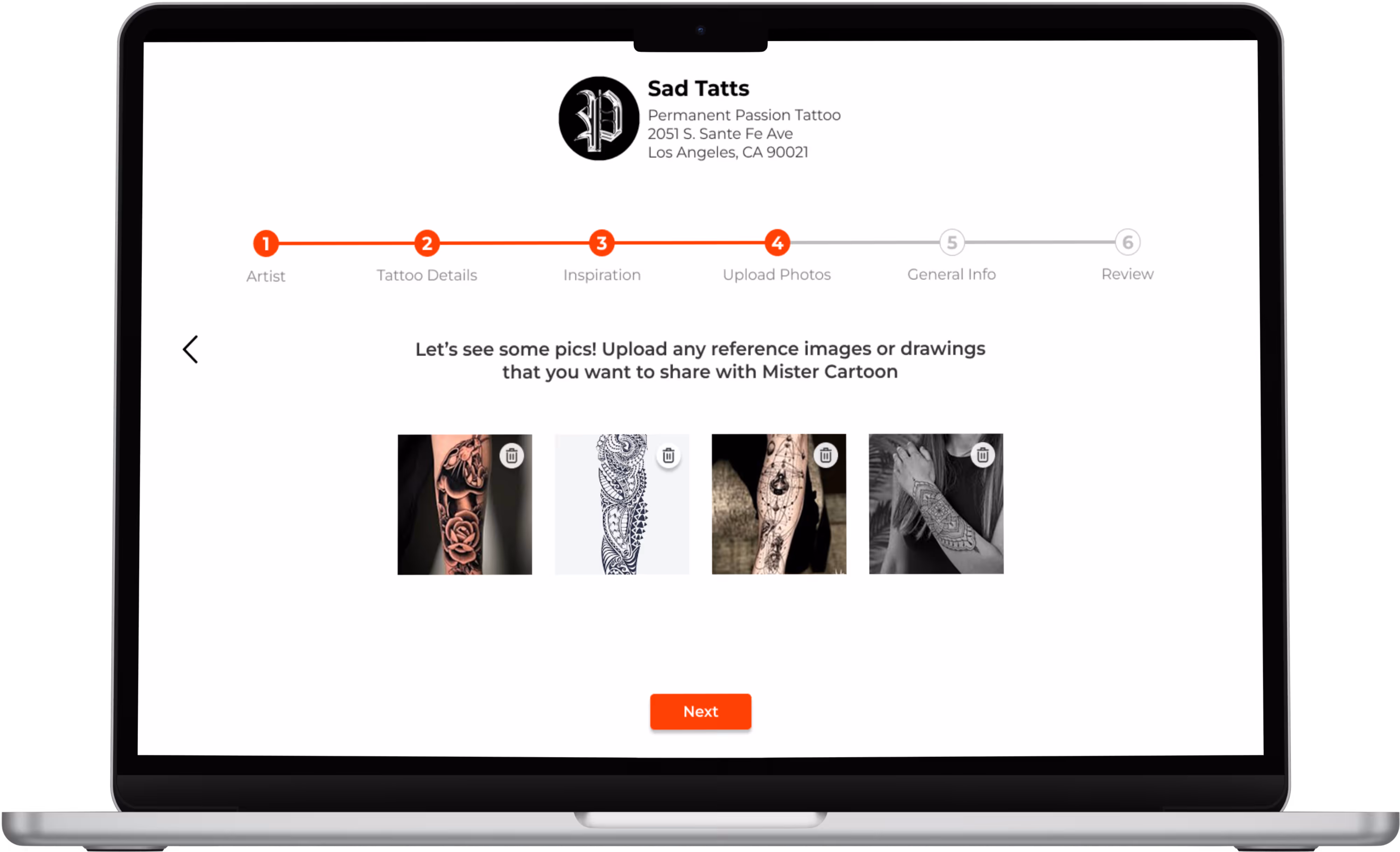 Custom Porter booking form photo upload page