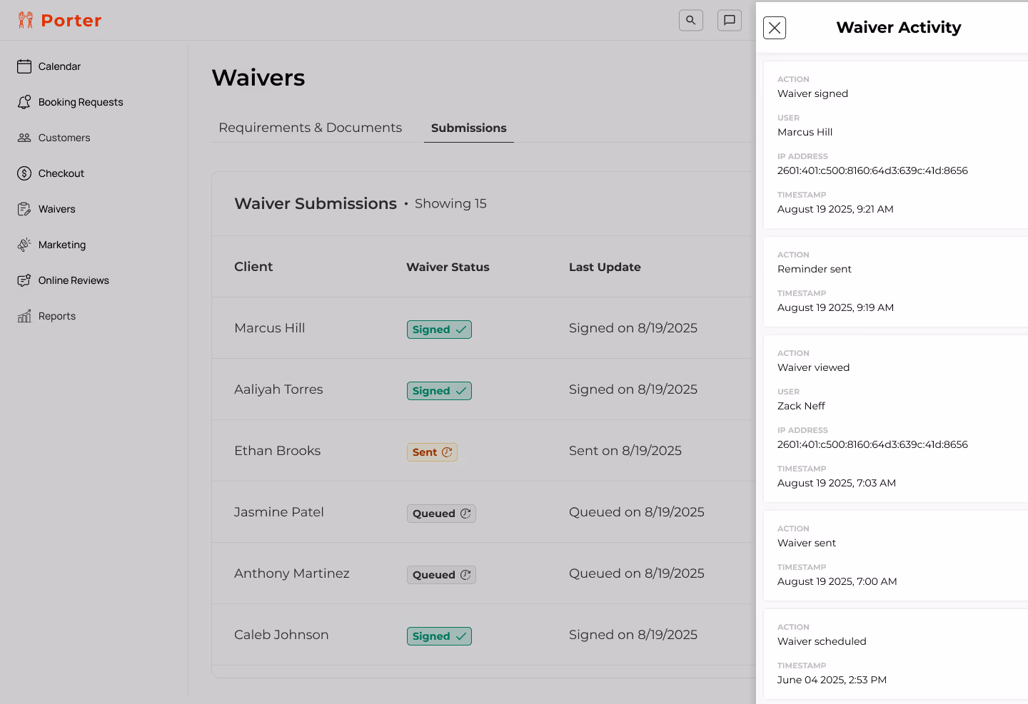 Waiver submission detail page