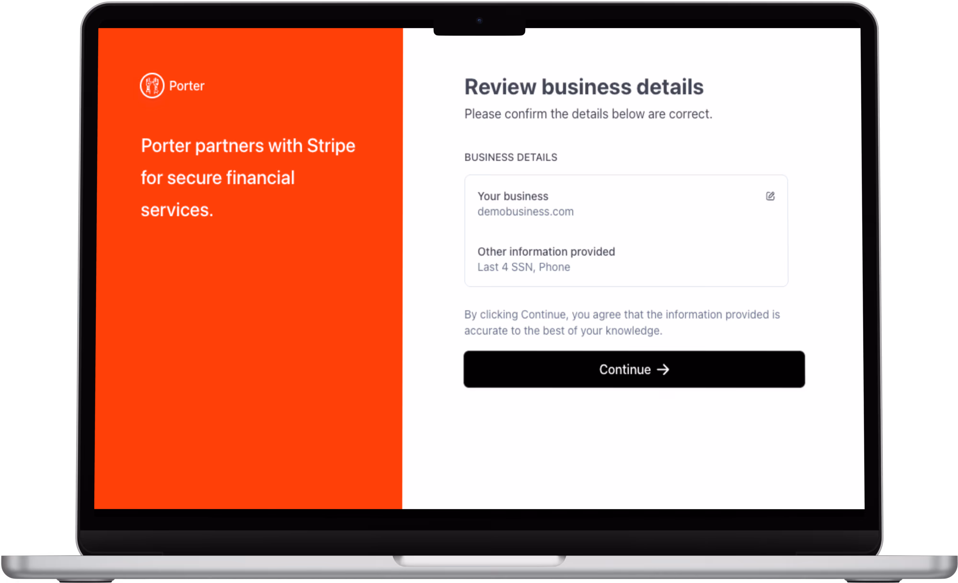 Loan application page in Porter