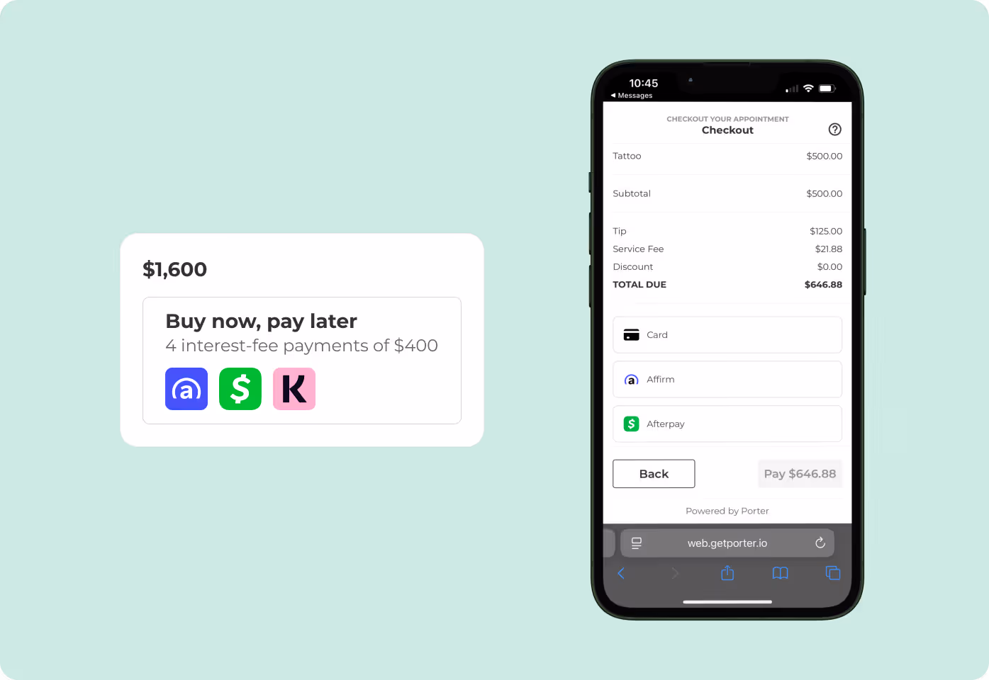 Accept Affirm, Afterpay, and Klarna payments through Porter