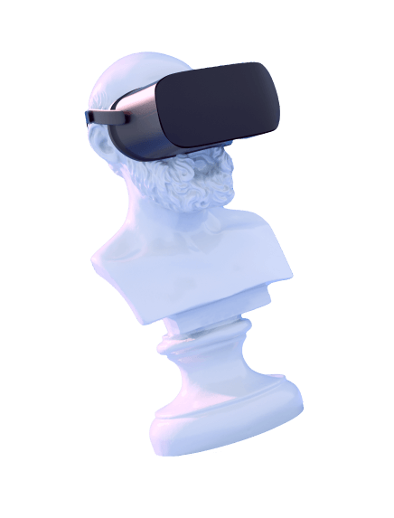 A statue wearing VR goggles
