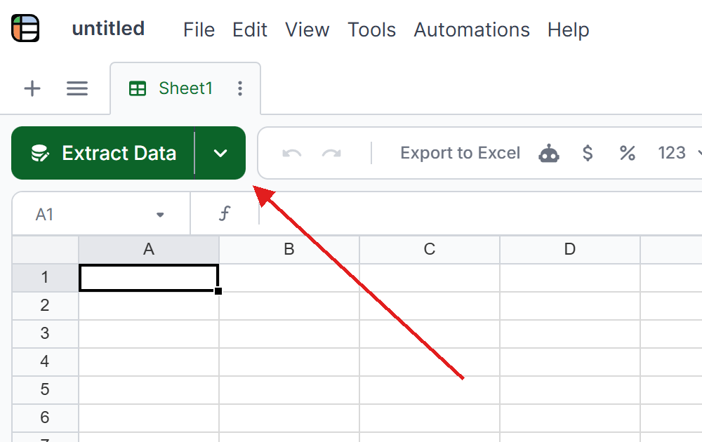 Extract Data button in a new Lido sheet