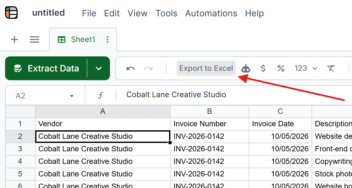 Export to Excel button in Lido