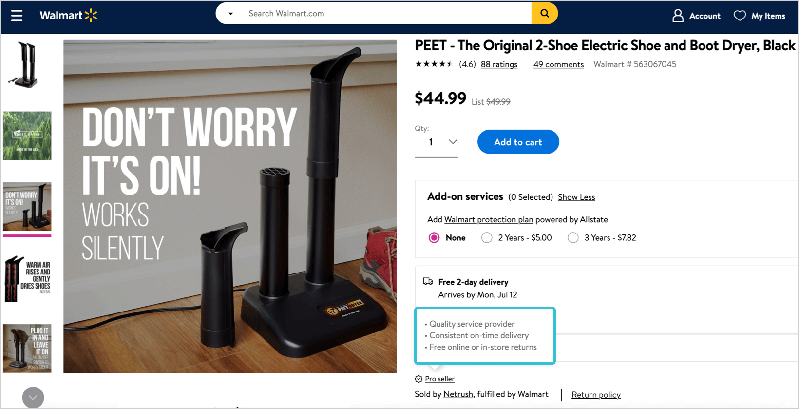 list of perks of purchasing from a walmart pro seller