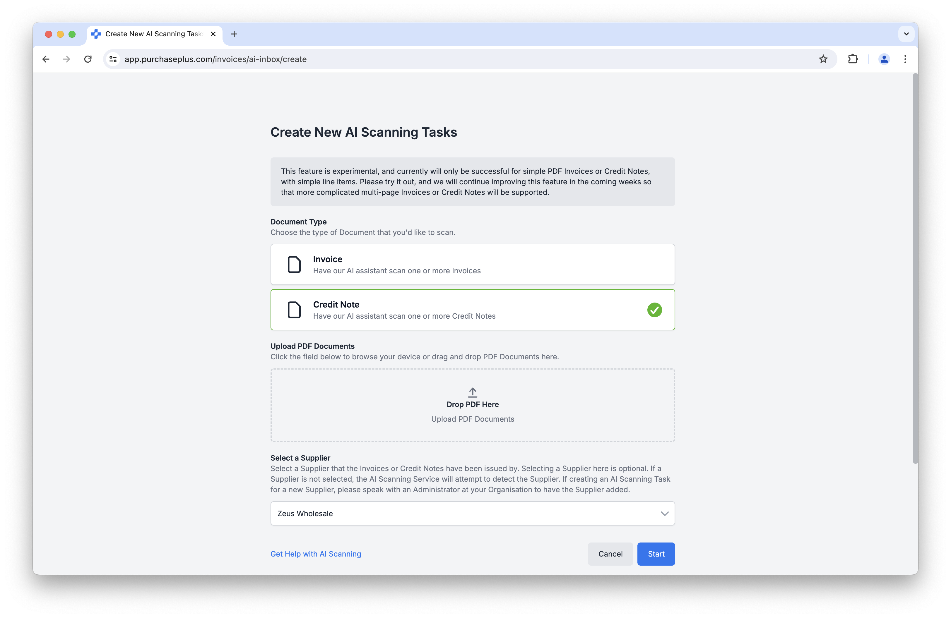 Create Credit Note from Ai Scanning inbox