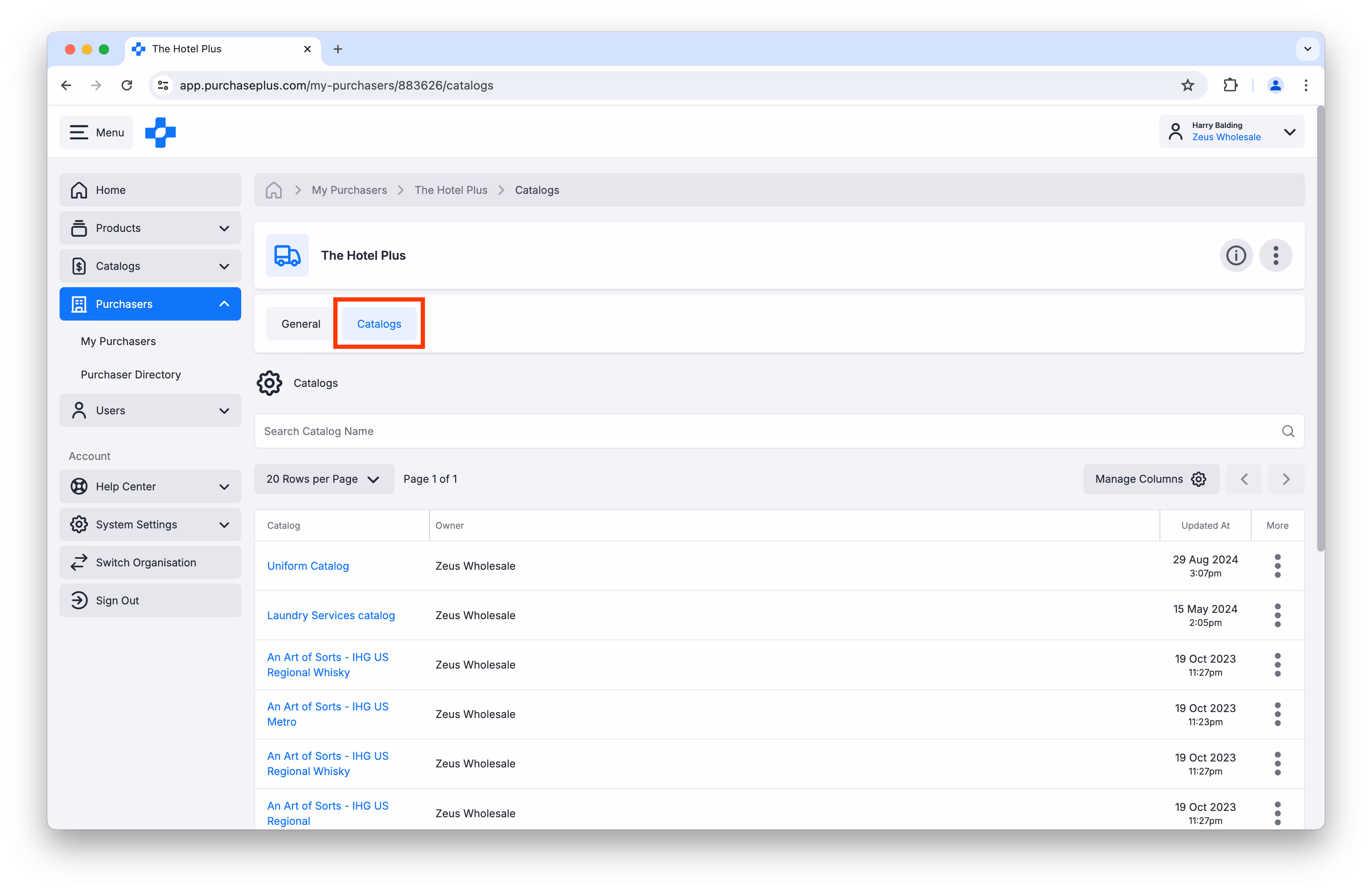 Viewing the Catalogs assigned to a My Purchaser