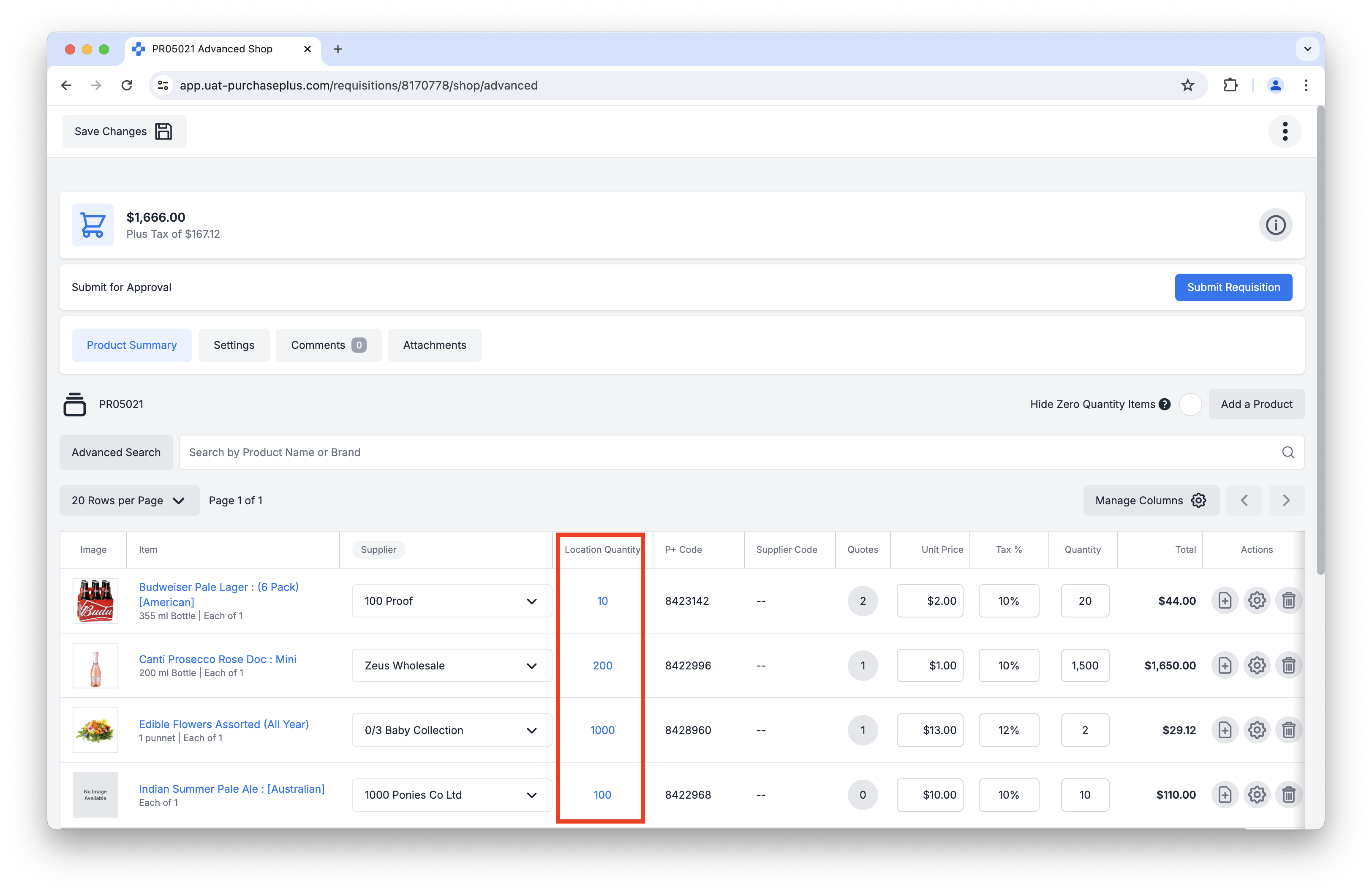 Creating a Requisition from a Stock Location