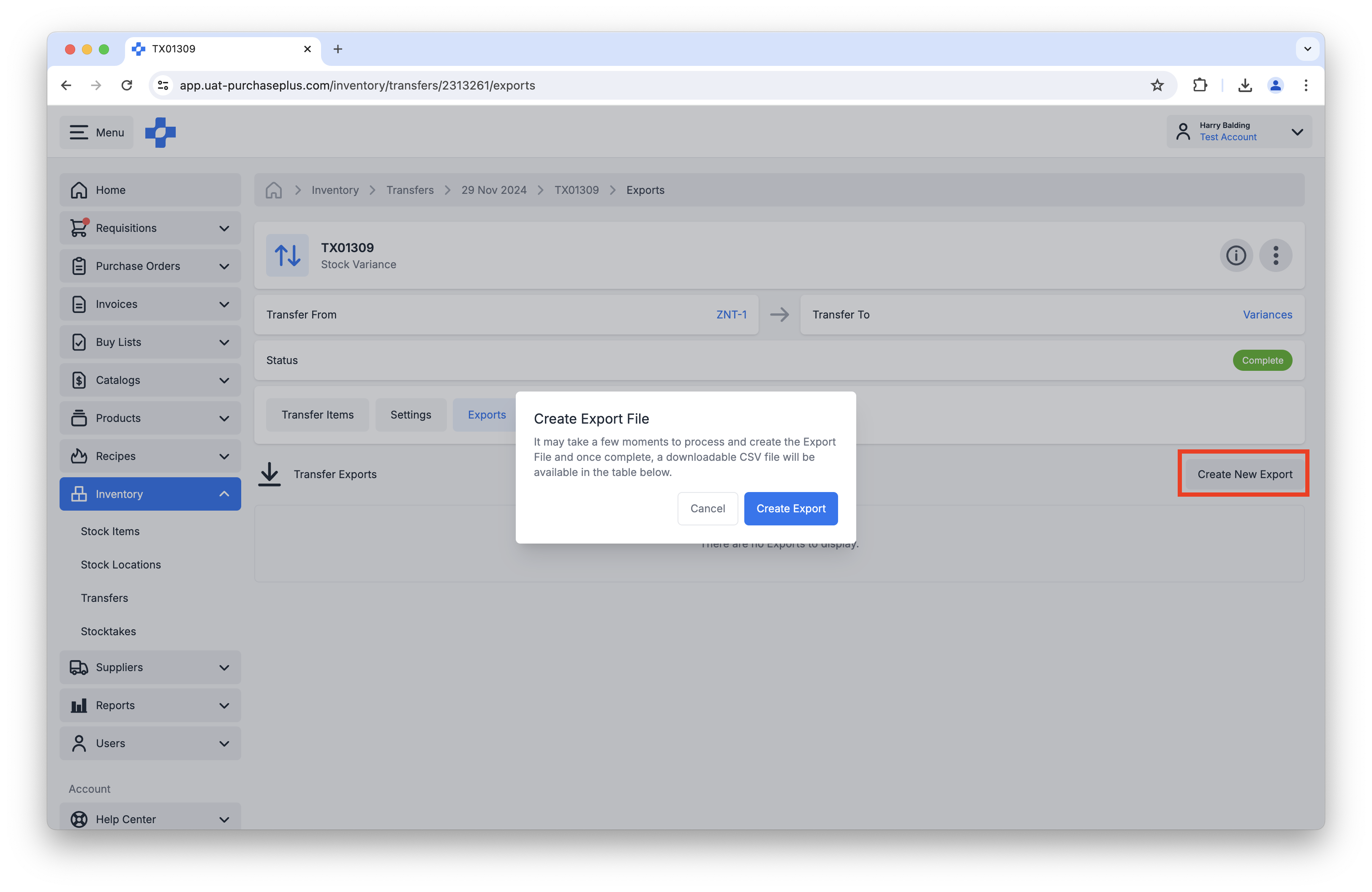 Exporting a CSV of a Transfer