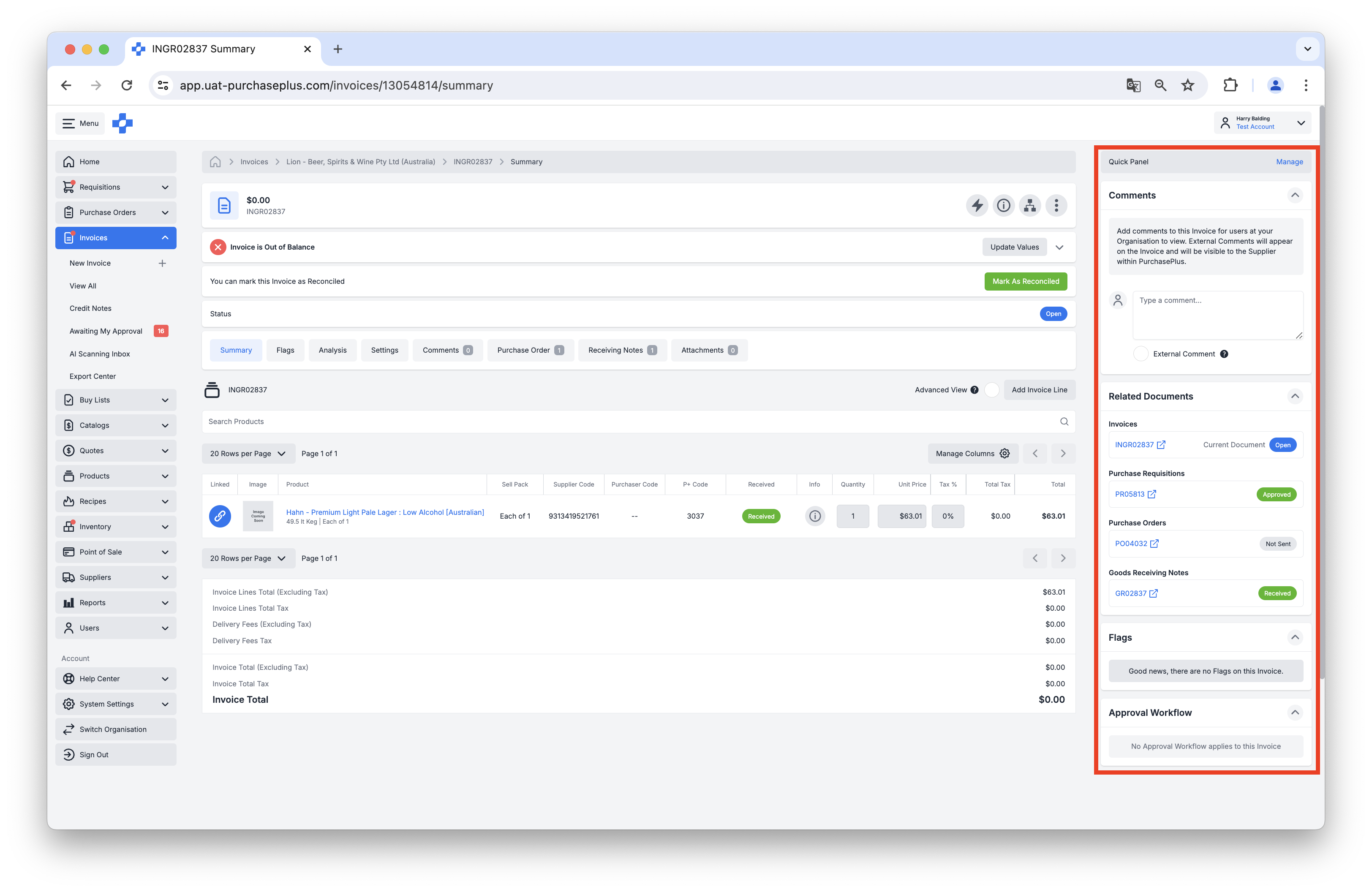 Invoice Quick Panel